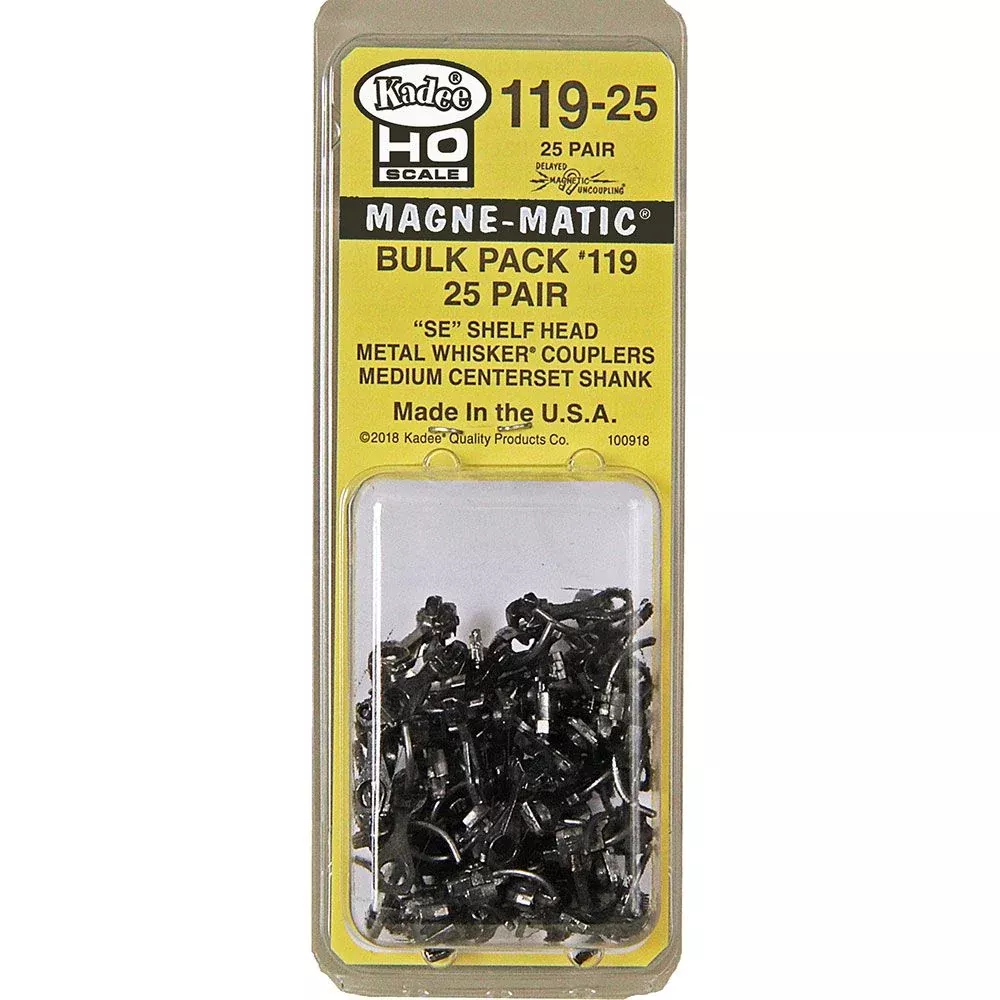 #119-25 HO Scale Bulk Pack - 25 pair #119 SE Shelf Whisker Metal Coupler - Medium (9/32") Centerset Shank
