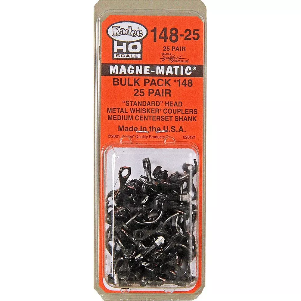 #148-25 HO Scale Bulk Pack - 25 pair #148 Whisker Metal Couplers - Medium (9/32") Centerset Shank