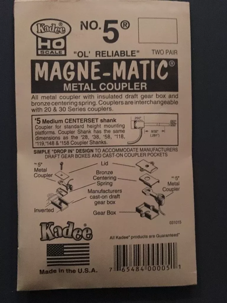 # 5 KD (No.5) Metal Couplers (HO) Kadee