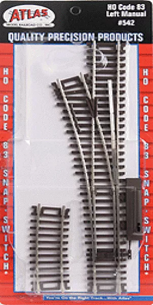 atlas-18-ho-scale-542-left-manual-snap-switch-radius-turnout-code-83-rails Atlas 18 HO Scale #542 Left Manual Snap Switch - " Radius Turnout - - Code 83 Rails