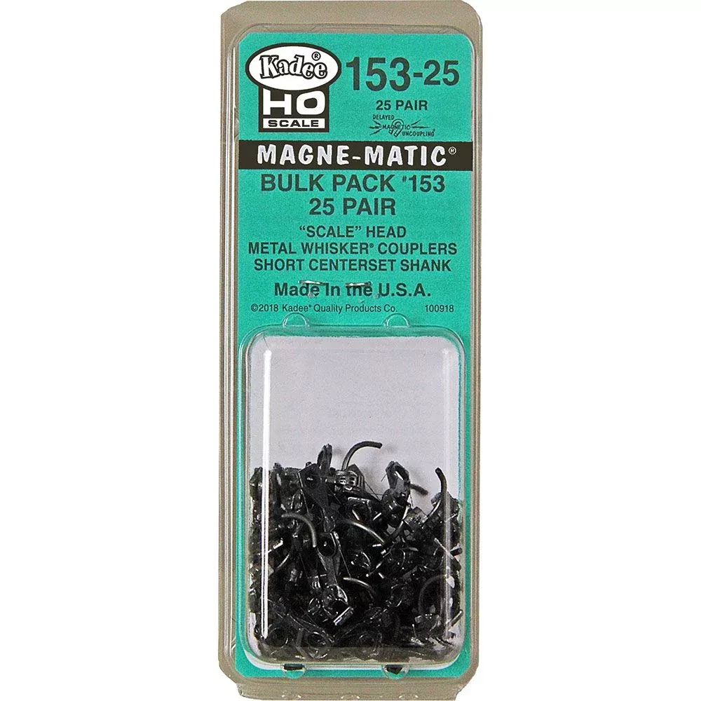 kadee-153-25-ho-scale-bulk-pack-25-pair-153-scale-whisker-metal-couplers-short-c Kadee #153-25 HO Scale, Bulk Pack, 25 pair #153 Scale Whisker Metal Couplers, Short Centerset Shank