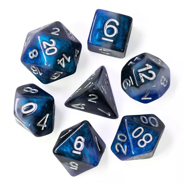 resin-galaxy-dice-silver-font-dice-set-blue-black Resin Galaxy Dice (Silver Font) Dice Set - Blue & Black